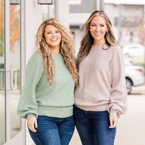 CHIC SOUL I NEW Bubble Sleeve Knit Sweater, Sage Green